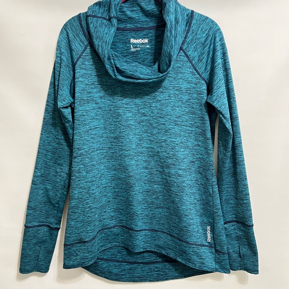 Reebok Play Warm infinity long sleeve shirt mock neck teal black sz L Hi-Lo - Picture 3 of 13